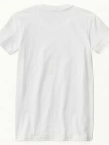 THAT Graphic Cotton Tee For Women - Casual Crew Neck Short Sleeve T-Shirt With Bold Geometric Lettering, Breathable & Soft White Top For Spring/Summer Casual Attire, Summer Tshirt, Semitransparent Material - 白色 - 查看 2