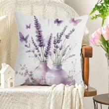 MEMNUN 1pc, Contemporary Purple Style Pillow Covers - Zipper-Up, Washable Woven Polyester Pillowcase With Lavender And Butterfly Pattern Printing, 17.72 X 17.72 Inches, Square Decorative Cushion Covers For Home Sofa Bed Decor, No Insert Home Decor Bedroom Decor Room Decor Aesthetic Room Decoration Stuff Living Room Decor Pillow Case Pillow Cases