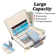 AANewLadies Elegant RFID Shielded Wallet, Compact Bi-Fold Zipper Clip With Multiple Slots, Beige And Light Blue Dotted Perfect For Daily Use Or Gifts Compact Wallet, Elegant Design, Decorative With Wallet Small Wallet - 黑與白 - 查看 2