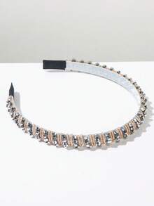 1pc Korean Style Thin Edge Mesh Crystal Hair Hoop Headband - Silver - View 2