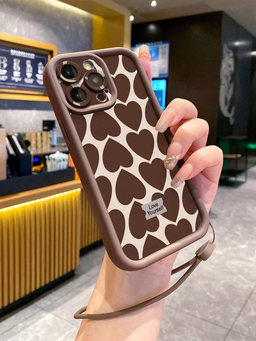 1 pieza Funda de teléfono a prueba de golpes con diseño de amor y microperforaciones, color marrón café, compatible con Apple 11 Pro Max/12 Pro Max/13 Pro Max/14 Pro Max/15 Pro Max/16 Plus/16 Pro Max, compatible con Galaxy A55/A15/S24 Ultra, compatible con Redmi, compatible con OPPO/compatible con Realme, compatible con VIVO, compatible con Infinix, compatible con Honor, One Plus, versión internacional, no la versión nacional - Marrón - Ver 1