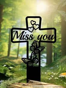 1pc Iron Butterfly Memorial Plaque Decoration, Garden Stake Sign, Commemorative Family Sign, Outdoor Yard Or Grave Decoration