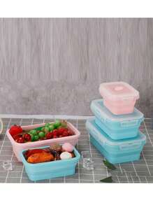 Set(4pcs) OPP Square Portable Foldable Silicone Lunch Box Microwave Oven Lunch Box Refrigerator Preservation Box