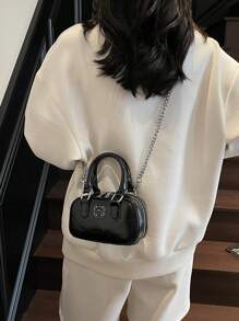 1pc Girls Plain Cute Girl Print PU Handbag, Zipper Closure Simple Versatile Girl Crossbody Bag, Suitable For Daily Or Festival Use