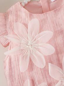 Young Girl Fashionable Socialite Pink Cap Sleeve Mesh Floral Dress, Suitable For Party, Commute, Beach, School, Photoshoot, Everyday Wear, Summer