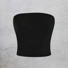 Kit 2 Basic Tube Cropped Top For Women, Strapless, Double Fabric, Without Pads - Brown and Black - View 2