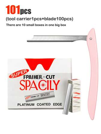 100片可替换不锈钢修眉刀片和1个粉色支架修眉刀片，多功能去角质工具，适用于面部、眉形修饰，男女通用，易于使用，化妆，价格实惠，房间装饰，梳妆台，旅行，卧室，化妆配件，修眉刀，便宜，圣诞礼物，化妆品，化妆工具，便宜货，礼物，女士礼物，圣诞礼物