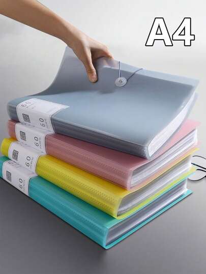 1pc Semi-Transparent Document Folder, Clear Insert Page File Folder, Snap Closure Document Organizer, Multi-Color Storage Box, Multi-Size Refillable Binder, 20/30/40/60/100 Pages, A4 Multi-Layer Insert Sleeves, 6 Color Options, Water-Resistant, Comfortable Texture, School Document Bag, Test Paper Holder, Fashionable Design, High Capacity Sorting & Storage Bag, Contract & Receipt Organizer