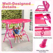 2-Seater Toddler Porch Swing Chair With Metal Stand Adjustable Canopy - Pink - View 6