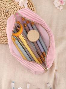 1 pièce Grande capacité Trousse à crayons en velours côtelé, organisateur de papeterie en couleur unie simple en velours côtelé, organisateur de rangement de papeterie de bureau, fournitures de rangement de papeterie essentielles pour les étudiants. Retour à l'école