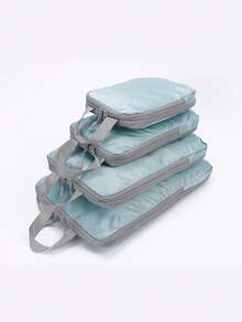 Túi đựng đồ nén 4 món, Túi đựng đồ du lịch công tác, Túi đựng đồ đa năng chống nước theo chiều dọc đơn giản và thời trang, Phụ kiện du lịch thiết yếu, Túi du lịch cho kỳ nghỉ, Ngày lễ, Trở lại trường, Đồ dùng học tập, Đồ dùng thiết yếu trong phòng ký túc xá, Đại học - Màu xanh nhạt - Xem 2