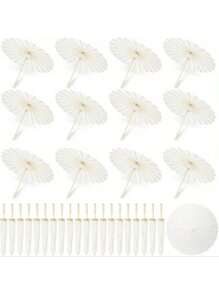 0pcs/Miniatu1re Paper Umbrella With Tropical Style, UV Protection, White Color And Durable. Suitable For DIY Handicrafts, Weddings, Parties, Photography Props And Plant Shading.