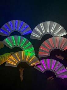 Abanico plegable grande con luces LED para fiesta, regalo, espectáculo, boda, cumpleaños, decoración del hogar, discoteca, accesorios fluorescentes, cosplay, que brilla en la oscuridad (sin batería)
