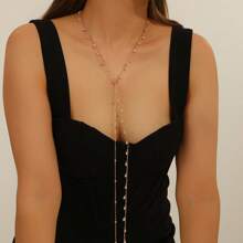 1pc Fashionable Sexy Gold/Silver Chain Faux Pearl Pendant Y-Shaped Necklace/Back Necklace, Body Chain Decor, Suitable For Women Daily Wear, Bikini, Beach, Party, Vacation (Random Quantity)