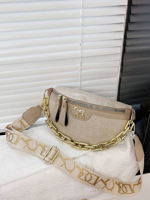 حقيبة خصر أنيقة وجميلة مطبوعة بتصميم الحصان والتمساح، مثالية للنساء