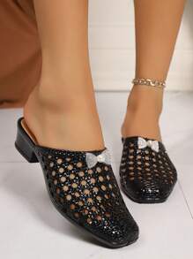 Summer Fashionable Elegant Black Bow Decorated High Heel Sandals