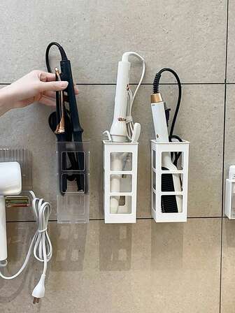 1pc Hair Styling Tool Storage Box, Curling Iron Rack, Bathroom Wall Mounted Holder Without Drilling