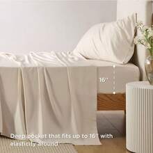 Bedsure Queen Sheet Set, Cooling Sheets For Queen Size Bed Set, Rayon Derived From Bamboo, Breathable & Soft Deep Pocket Up To 16 Inches, Hotel Luxury Silky Bedding, Bedsheet & Pillowcases, Dark Grey - 12 - 淺米色 - 查看 3