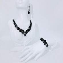 1 Set Luxury Elegant Earrings, Necklace And Bracelet Jewelry Set For Women, Inlaid With Artificial Gemstones, Suitable For Brides, Wedding, Banquets, And Parties - Green - View 12