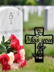 1pc Iron Butterfly Memorial Plaque Decoration, Garden Stake Sign, Commemorative Family Sign, Outdoor Yard Or Grave Decoration