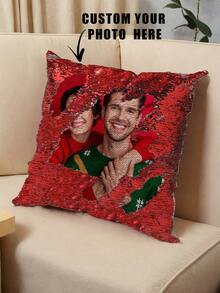 1 Peça Capa de Almofada Personalizada com Lantejoulas, Caso de Almofada com Foto Personalizada de Lantejoulas, Capa de Almofada com Lantejoulas Personalizada, Fronha de Lantejoulas Personalizada, Presentes para Dia do Pai, Dia das Mães, Decoração de Sofá da Sala de Estar, Itens Essenciais de Casamento, Dia dos Namorados, Aniversário, Presente para Mãe/Esposa/Namorada