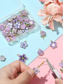 5件/20件/50件优雅珐琅护身符套装，合金星星，花朵，DIY手链，项链，珠宝制作配件吊坠，锌合金，优雅主题 - 彩色 - 查看 3