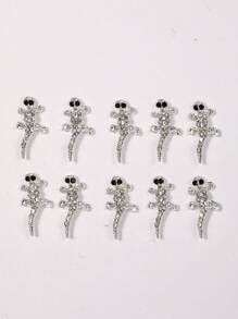 10 Pieces Of Nail Art Accessories, Alloy Rhinestones Rhine River Diamond Shiny Three-Dimensional Nail Art Pendant, Animal Silver Solid Color DIY Art Decoration