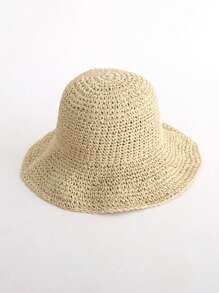 1pc Plain Crochet Big Brim Of A Hat Foldable Straw Hat With Adjustable Strap, Ideal For SpringAutumn Travel, Beach Vacation, Sun Protection, Y2K Style, Youthful Cowboy Hat