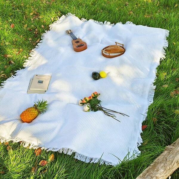 1pc Outdoor Picnic Mat Linen Tablecloth Camping Blanket Party Atmosphere Tablecloth Car Trunk Mat Spring Outing Blanket White Picnic Rug Photography Beach Mat Camping Mat Portable