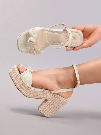 Sandalias de cuña de cuerda con plataforma de suela gruesa, punta abierta trenzada, tacón alto, estilo casual para vacaciones de verano, uso diario, moda para mujer