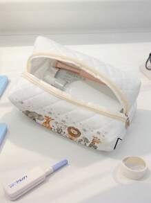 1pc Cute Elephant & Giraffe Printed Toiletry Bag, Portable Makeup Pouch, Multi-Functional Storage Bag For Travel, Gifts, Holidays, Teens Cosmetic Bag, Back To School Supplies, Makeup & Toiletries Storage, Dorm Room Organizer