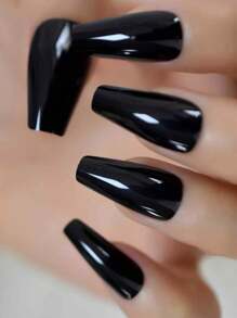 24pcs Glossy Solid Color Medium Coffin Ballet Fingernails Press On Nails Fake Nails Art For Outdoor Travel With Tools Bag