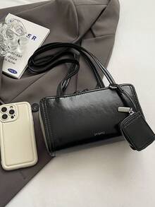 1件复古简约百搭时尚单肩包，方形腋下包，纯色简约风格女士手提包，适合日常、工作、约会等场合。 - 黑色 - 查看 6