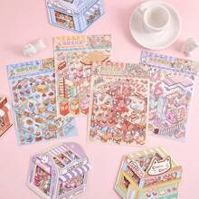 Pegatinas escénicas 3D, pegatinas de escena en miniatura 3D hechas a mano de dibujos animados, 2 hojas de pegatinas de mascotas + 1 hoja de cartón escénico, útiles escolares, de vuelta a la escuela