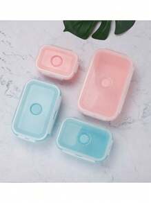 Set(4pcs) OPP Square Portable Foldable Silicone Lunch Box Microwave Oven Lunch Box Refrigerator Preservation Box