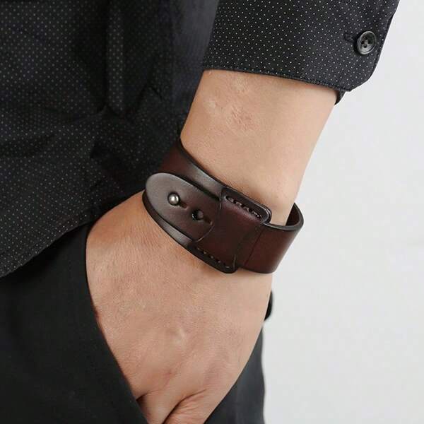 1pc Vintage Leather Bracelet, Unisex Punk Leather Wristband, Adjustable Wrap Cuff Bracelet, Women/Men Gift, Thanksgiving Gift