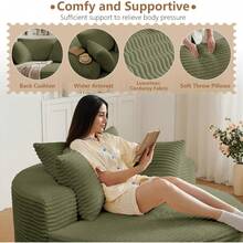 LUCKHAO Oversized Round Chair Lounge Chaise Indoor, Upholstered Corduroy Deep Seat Cloud Large Circle Sofa Chair, No Assembly Required, Fluffy Modern Sleeper Sofa Bed For Reading, Living Room, Bedroom - màu xanh lá - Xem 8