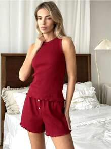 Comfy Casual Solid Tank Top & Shorts 2 Pieces Set