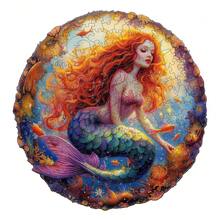 WOODBESTS Elegant Mermaid-Wooden Puzzle, Shaped Puzzle Toys, Unique Party Game Favours, Irregular Animal Shape Wooden Puzzles, Decorative Art Paintings, Tabletop Game Magic Puzzles, Fun Challenging Brain Exercise, Holiday Gifts, Wooden Puzzles For Adults, Mother's Day, Easter Gifts - 彩色 - 查看 2