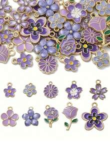 5件/20件/50件优雅珐琅护身符套装，合金星星，花朵，DIY手链，项链，珠宝制作配件吊坠，锌合金，优雅主题 - 彩色 - 查看 10