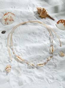 1 pieza Tobillera trenzada a prueba de agua con estrella de mar de turquesa y perla falsa, estilo bohemio de playa, adecuada para usar de vacaciones