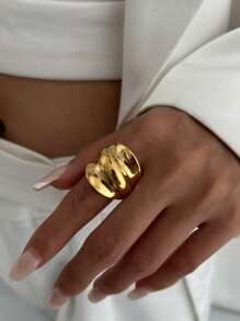1pc Exaggerated Minimalist Metal Circular Mushroom Design Open Ring, Decorative Jewelry For Women