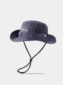 1pc Bucket Hat With Mountain & Western Cowboy Embroidery, Drawstring And Sun Protection For Outdoor ActivitiesMen's Sun Hat Summer Hat, Suitable For Summer Outdoor Activities Such As Hiking And Fishing