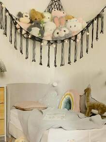 1pc Large Plush Animal Storage Net Or Hammock, Stuffed Animal Hammock Corner, Hand-Knitted Large Plushie Net, Mesh Hammock Toy Organizer With Hooks, Net Toy Hammock With Wooden Rings | Boho Cute Stuff Animal Storage, For Nursery & Bedroom | Mesh Kids Toy Organizer Holder Nursery Room Decor, Large Size Room Decor, Goblin Storage Hammock Net, Volleyballs Soccer Storage Rack Sport Equipment Organizer Storage Mesh Organizer Bedroom Decor Home Decor Wall Decor
