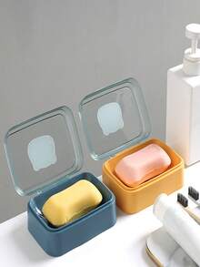 4-Color Creative Flip-Top Soap Dish, Bathroom/Dorm Drainage Soap Box, Minimalist Transparent Drainage Box, Travel Portable Soap Box, Cartoon Flip-Top Soap Box, Back-To-School Essential - Multicolor - View 7