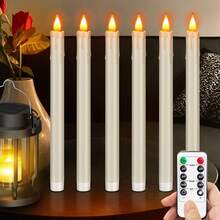 6-Pack Ivory Flameless Taper Candles With Candleholders - Remote Control & Timer, LED Flickering Candlesticks | 10.6" Battery-Operated, Perfect For Christmas, Weddings, Halloween, & All Festive Occasions Home Decor
