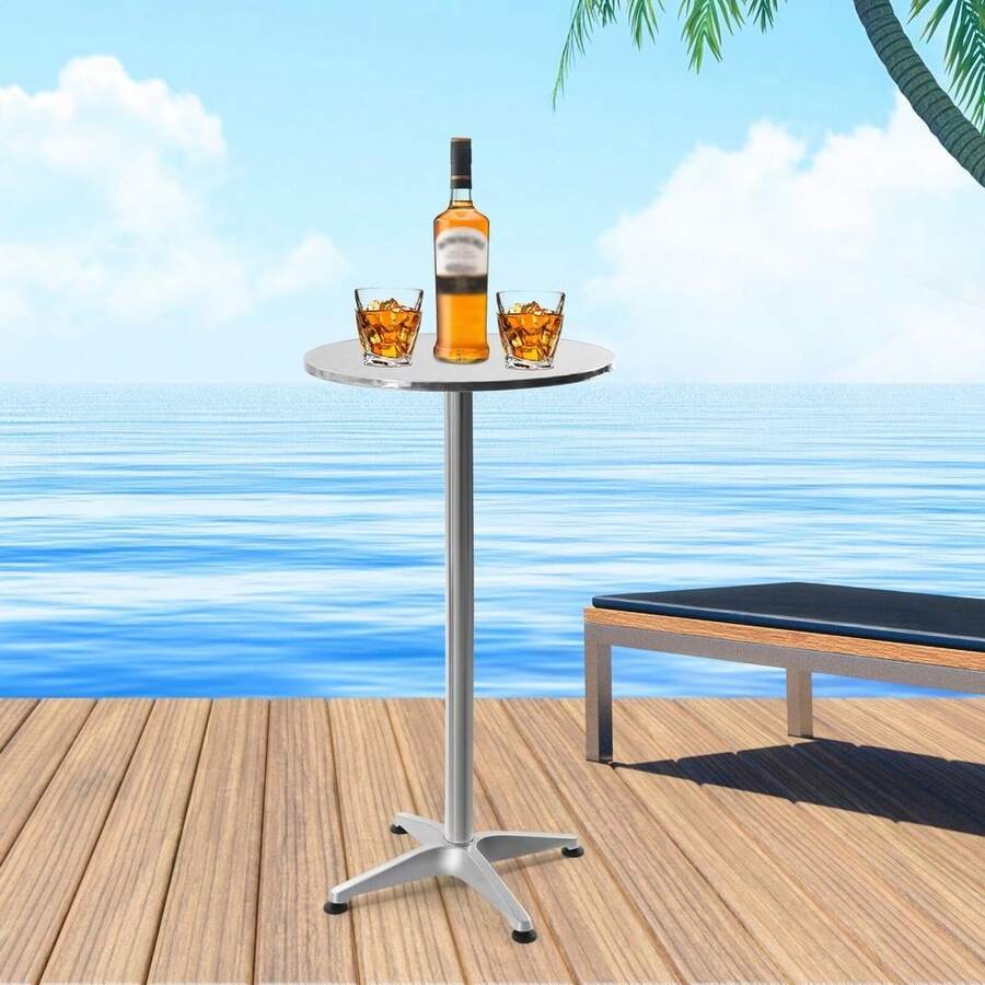 23.6 Round Bar Table Bistro Bar Height Cocktail Table With 90 ° Foldable Table - - 1 - View 1