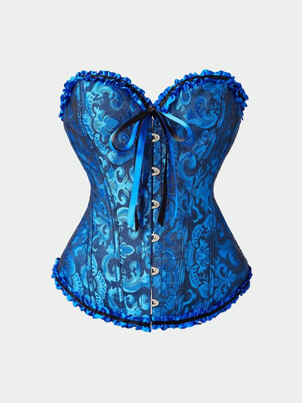 Vintage Jacquard Corset Style Bust Enhancing Crop Top, Bust Shaping, Tummy Control