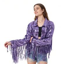 Plain Casual Sequin Fringe Jacket   Disco Cowgirl Outfit Night Out Birthday Party  Formal & Evening - Màu tím - Xem 5