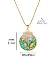 Colar com pingente de concha esmaltada colorida para mulheres, colar requintado de pérolas artificiais com concha de estrela do mar e caranguejo, acessórios de moda para férias de verão na praia, presente para ela